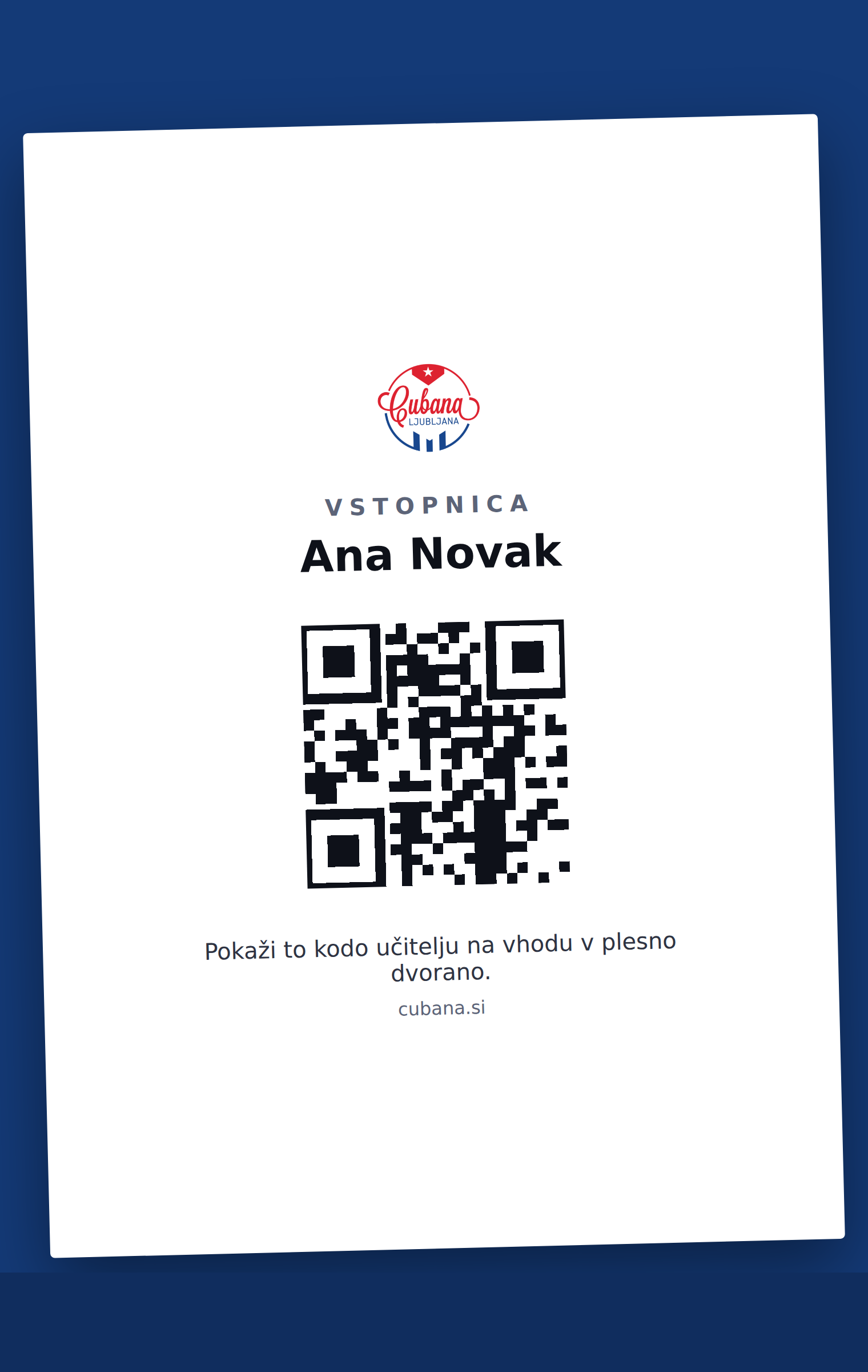 Natisnjen list z logotipom, imenom in QR kodo